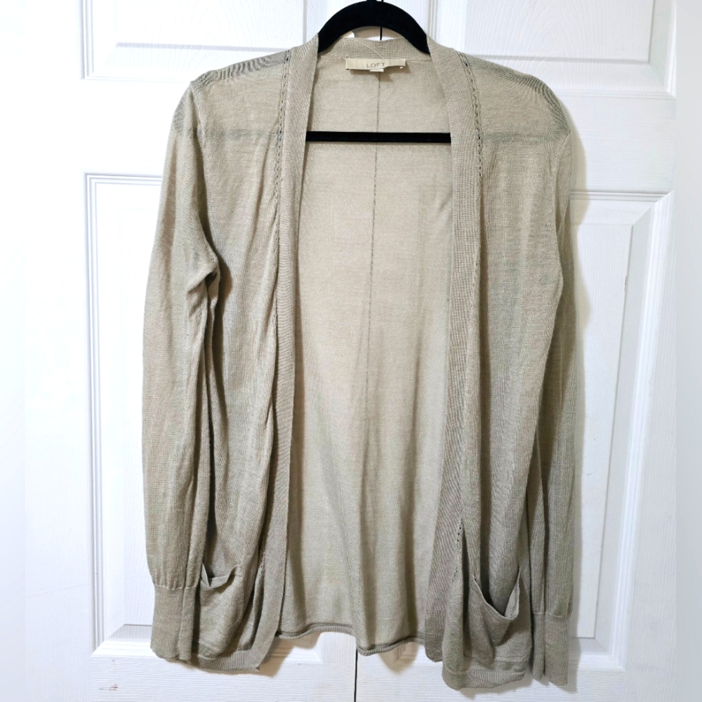 LOFT Women's Size Small Grey Thin Long Sleeve Open Front Cardigan Sweater